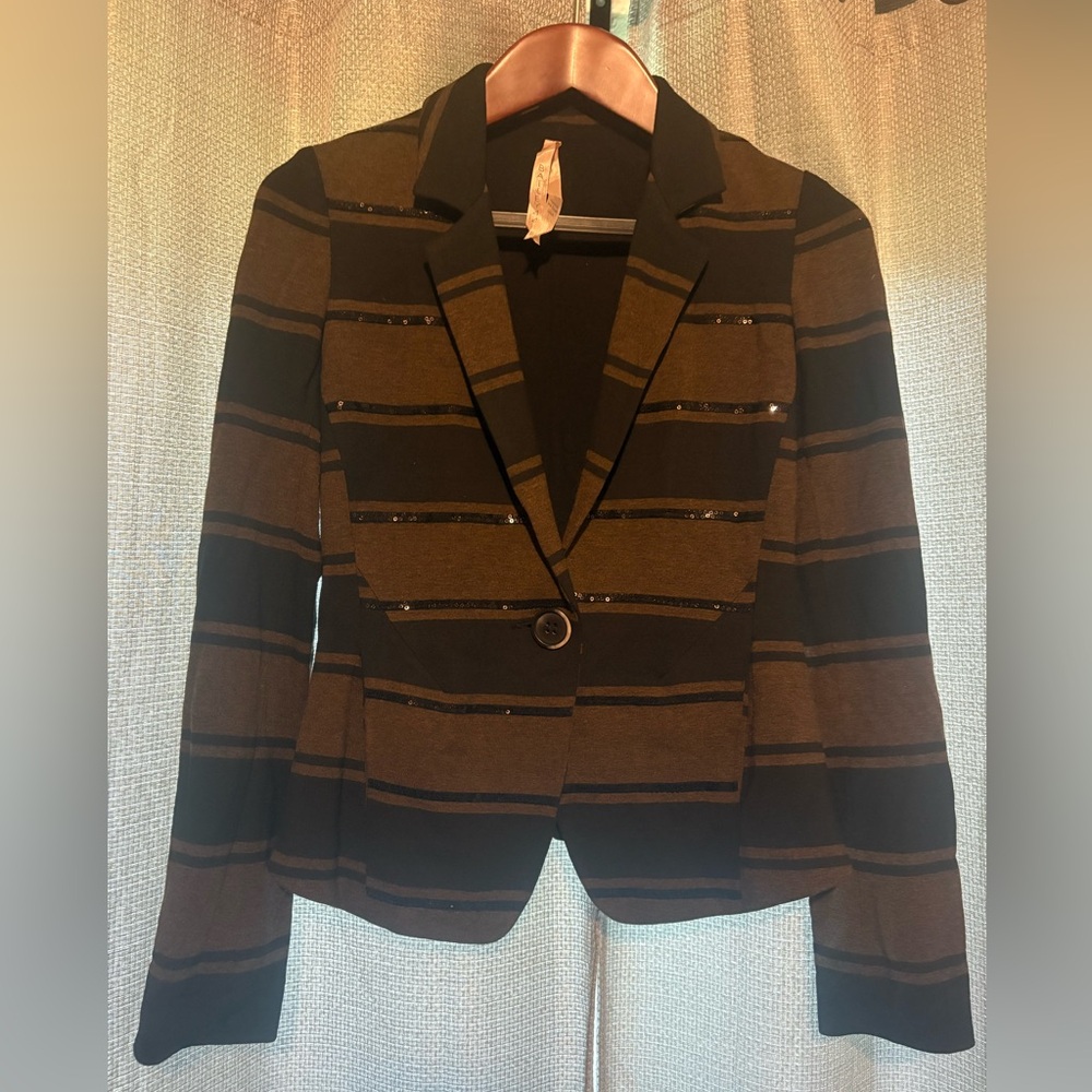 Bailey 44 Black and Brown Striped Blazer Style Cardigan